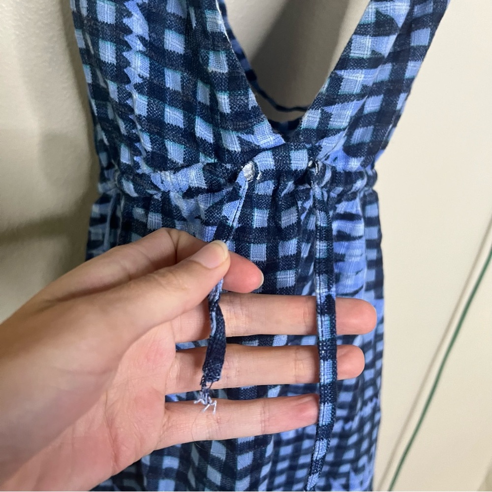 Urban Outfitters UO Blue Criss Cross Plaid Sunburst Mini Dress M Cottagecore - Picture 5 of 8